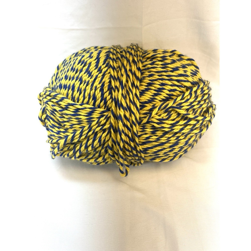 Blue Yellow Twisted Yarn Skein Used Thick Acrylic Craft Knitting Crochet